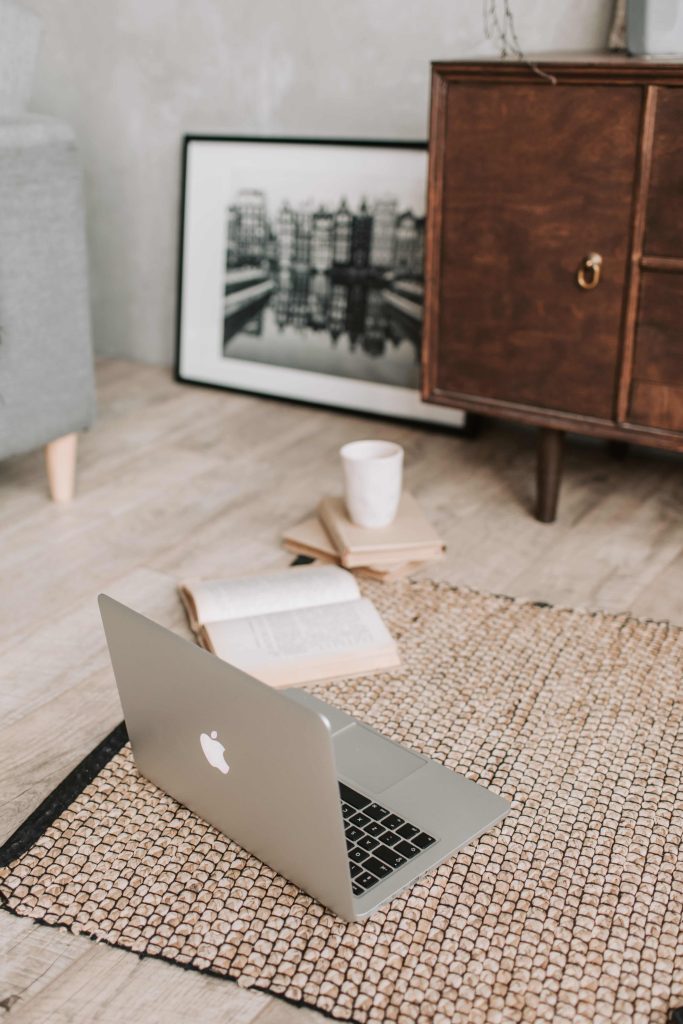 laptop on a rug